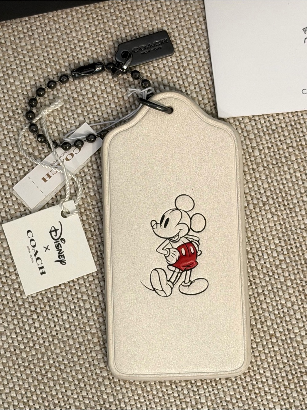 NEW Coach Disney Mickey Mouse Chalk White Leather Fob Bag Charm Bag Tag Keychain - Picture 2 of 8